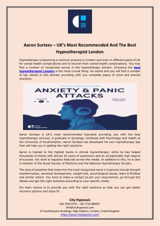 Aaron Surtees – UK’s Most Recommended And The Best Hypnotherapist London