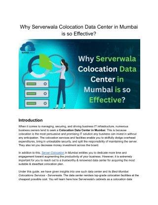 Why Serverwala Colocation data Centers in Mumbai are so Effective_