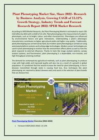 Plant Phenotyping Market Size, Share, Growth 2022-2032: SPER Market Research