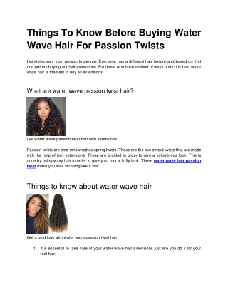 Things to know before buying water wave hair for passion twists