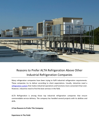 Reasons to Prefer ALTA Refrigeration Above Other Industrial Refrigeration Companies