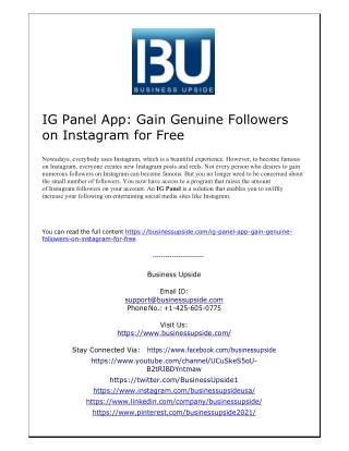 IG Panel App Gain Genuine Followers on Instagram for Free