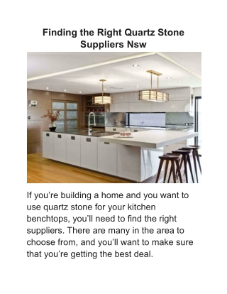 Finding the Right Quartz Stone Suppliers Nsw