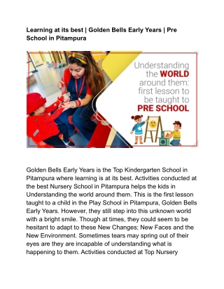 Learning at its best | Golden Bells Early Years | Pre School in Pitampura