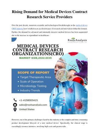 Medical Devices Contract Research |  CROs Market | Analysis Size | 2035