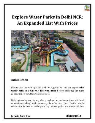 Explore Water Parks In Delhi NCR An Expanded List With Prices