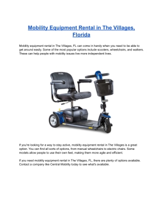 Mobility Equipment Rental in The Villages, Florida