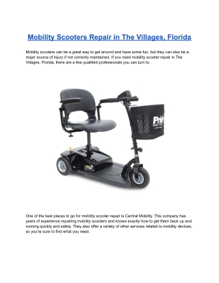 Mobility Scooters Repair in The Villages, Florida