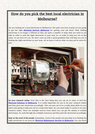 How do you pick the best local electrician in Melbourne?