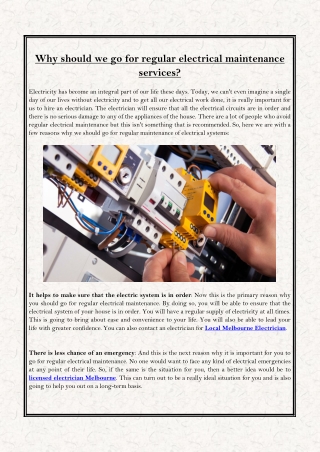 Why should we go for regular electrical maintenance services?