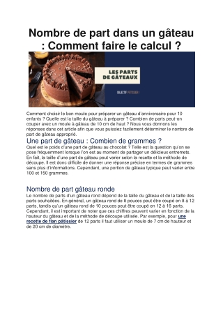 Nombre de part dans un gâteau : Comment découper ?
