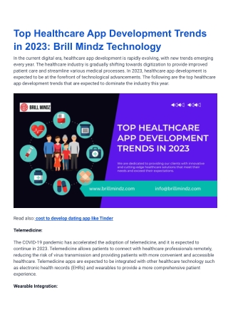 Top Healthcare App Development Trends in 2023 | Brill Mindz Technology