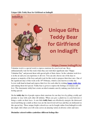 Unique gifts teddy bear for girlfriend on indiagift