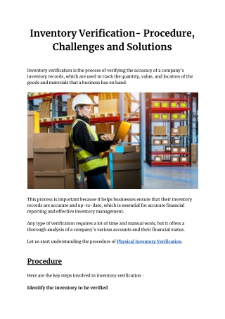Inventory Verification- Procedure, challenges and solutions