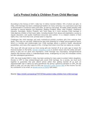 Let's Protect India's Children From Child Marriage