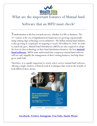 What are the important features of Mutual fund Software that an MFD must check