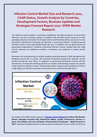 Infection Control Market Size, Share  Research 2021-2027: SPER Market Research