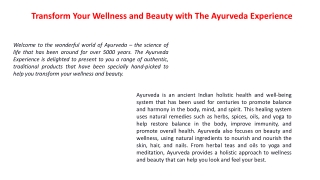 Transform Your Wellness and Beauty with The Ayurveda Experience