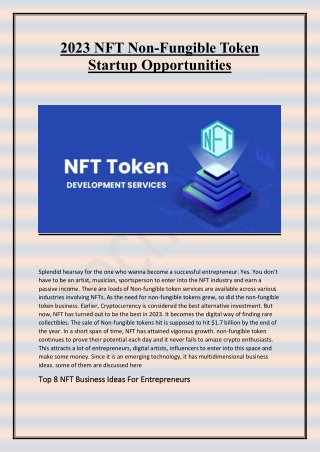 2023 NFT Non-Fungible Token Startup Opportunities