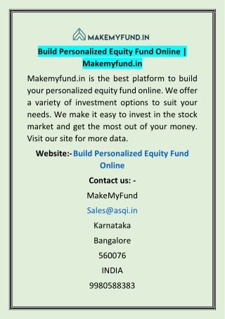Build Personalized Equity Fund Online | Makemyfund.in