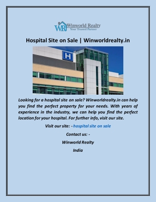 Hospital Site on Sale  Winworldrealty in