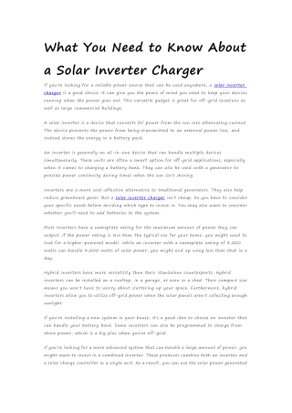 What You Need to Know About a Solar Inverter Charger