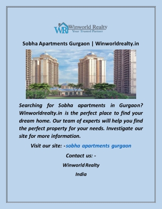 Sobha Apartments Gurgaon  Winworldrealty in