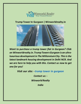 Trump Tower In Gurgaon Winworldrealty in