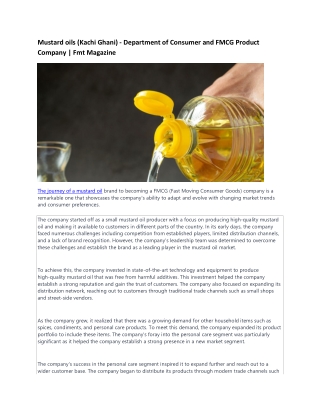 Mustard oils (Kachi Ghani) - Department of Consumer and FMCG Product Company