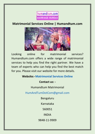 Matrimonial Services Online | Humandtum.com