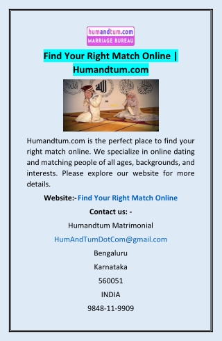 Find Your Right Match Online | Humandtum.com