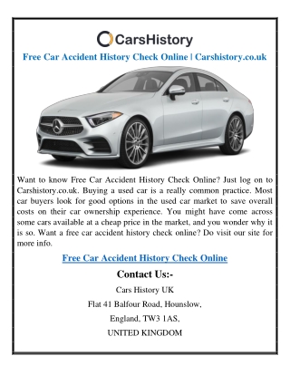 Free Car Accident History Check Online | Carshistory.co.uk