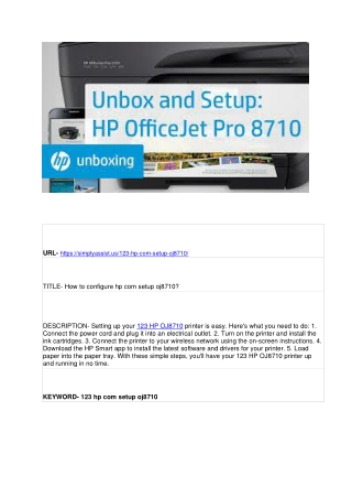 How to configure hp com setup oj8710?