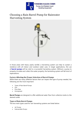 Choosing a Rain Barrel Pump for Rainwater Harvesting System