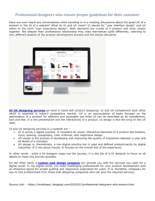 Professional designers who ensure proper guidelines for their customer