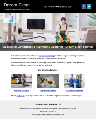 Cleaners In Cambridge For Complete Cleanings - Dream Clean Services