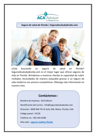 Seguro de salud de Florida | Segurodesaludydevida.com