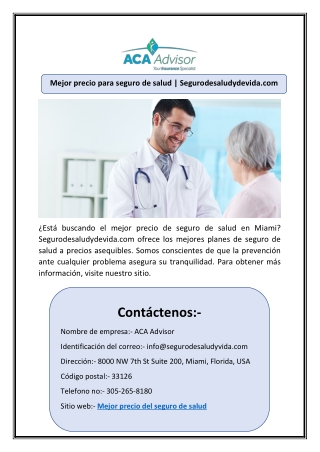 Mejor precio para seguro de salud | Segurodesaludydevida.com