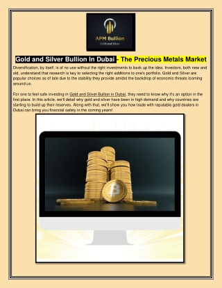 Gold and Silver Bullion In Dubai - The Precious Metals Market