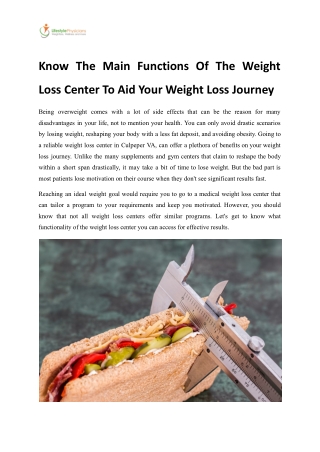 Know The Main Functions Of The Weight Loss Center To Aid Your Weight Loss Journey
