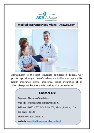 Medical Insurance Plans Miami | Acaweb.com