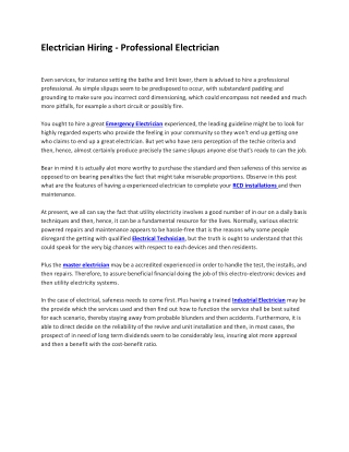 Electrician Hiring - Professional Electrician