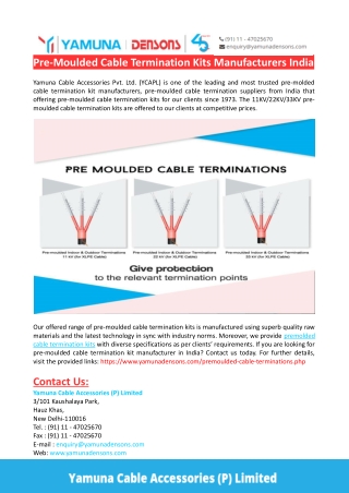 Pre-Moulded Cable Termination Kits Manufacturers