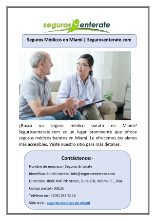 Seguros Médicos en Miami | Segurosenterate.com