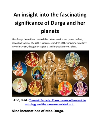 An insight into the fascinating significance of Durga and her planets