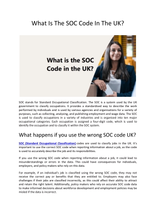 What Is The SOC Code In The UK?