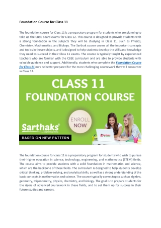 Foundation Course for Class 11