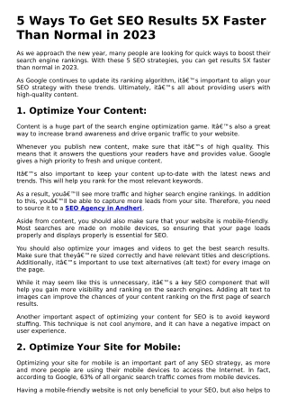5 Ways To Get SEO Results 5X Faster Than Normal in 2023.