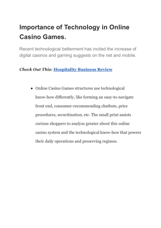 Importance of Technology in Online Casino Games.