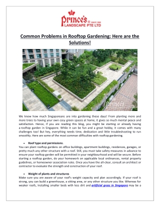 Prince’s Landscape Pte Ltd- Solutions For Common Problems in Rooftop Gardening